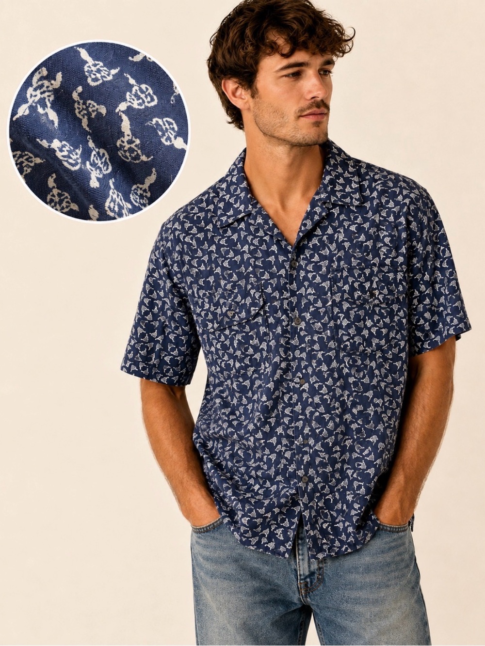 Stone Brewing Blue Logo Print Button-Up Shirt  XXL